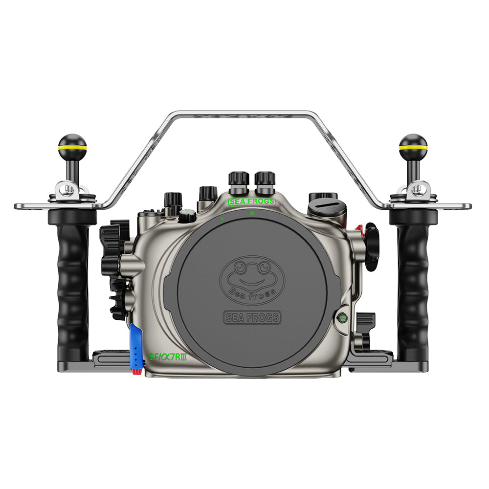Underwater camera housing with control handles on a white background #Color_Grey