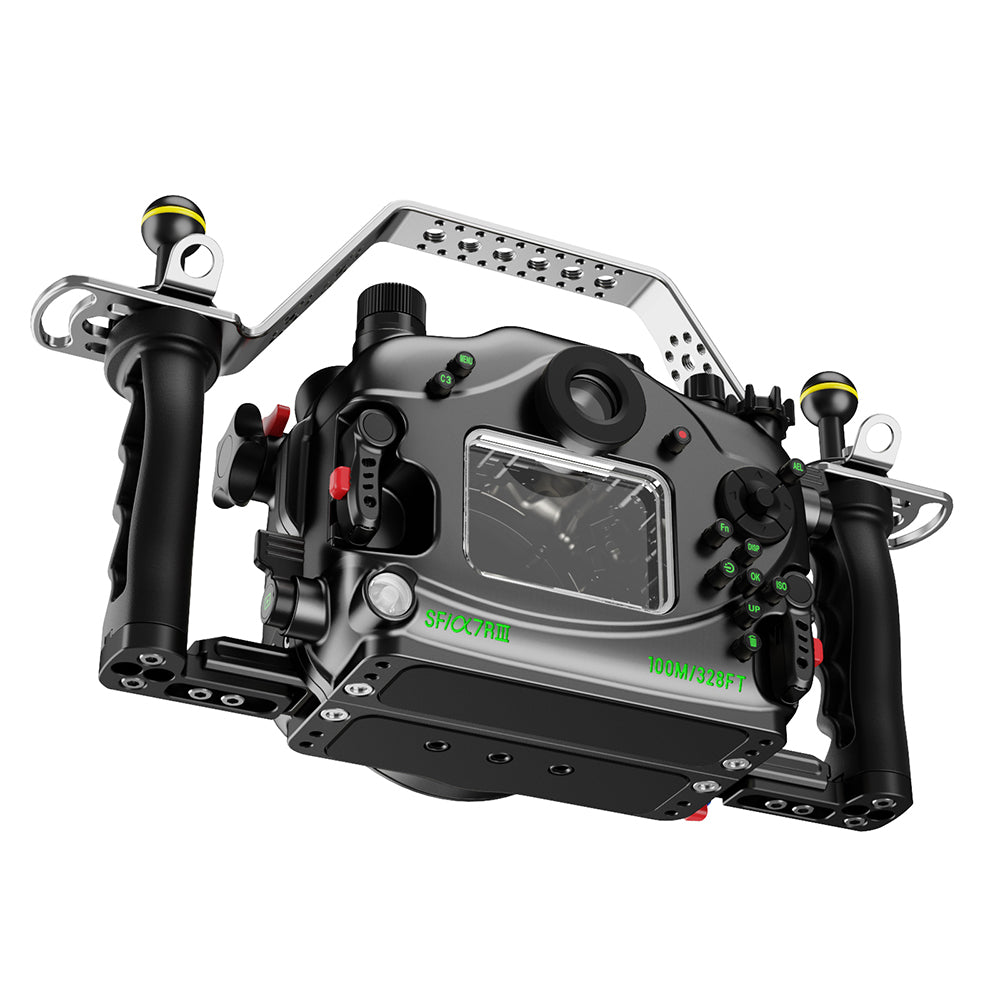 Underwater camera housing with control handles on a white background Color_Black
