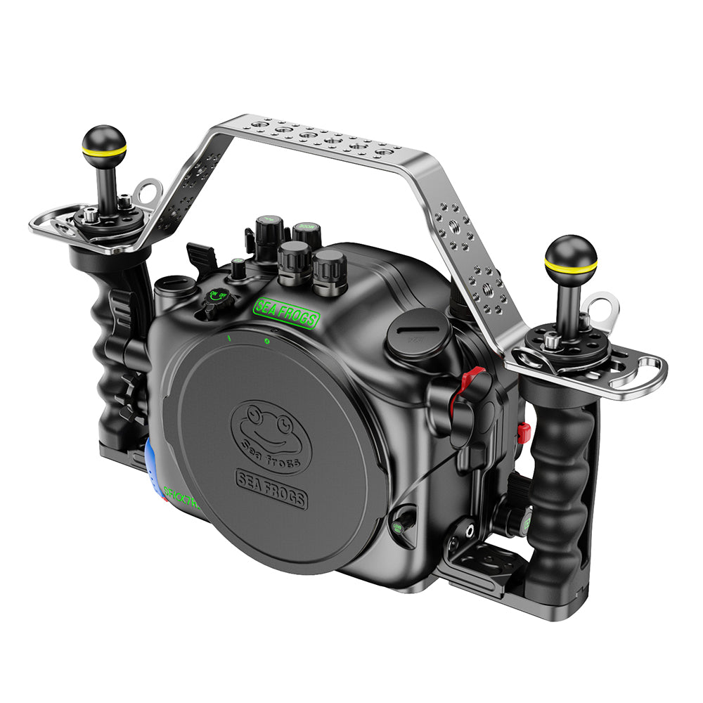 Underwater camera housing with control handles on a white background Color_Black