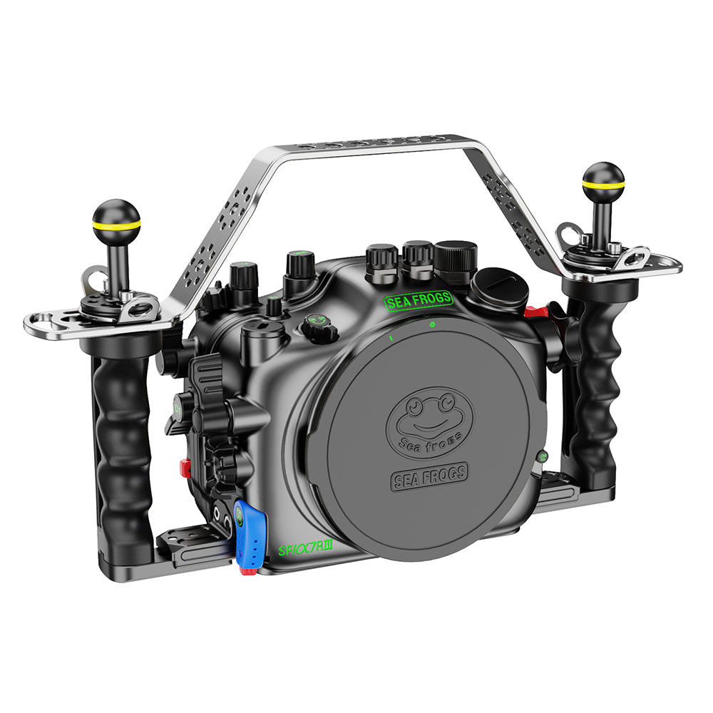Underwater camera housing with control handles on a white background Color_Black