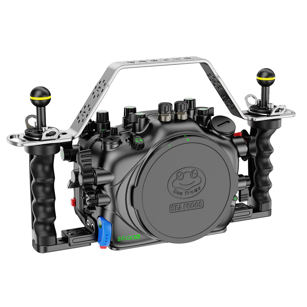 Carcasa subacuática de aleación de aluminio Sea Frogs A9 III para cámara Sony A9 III con puerto macro para buceo