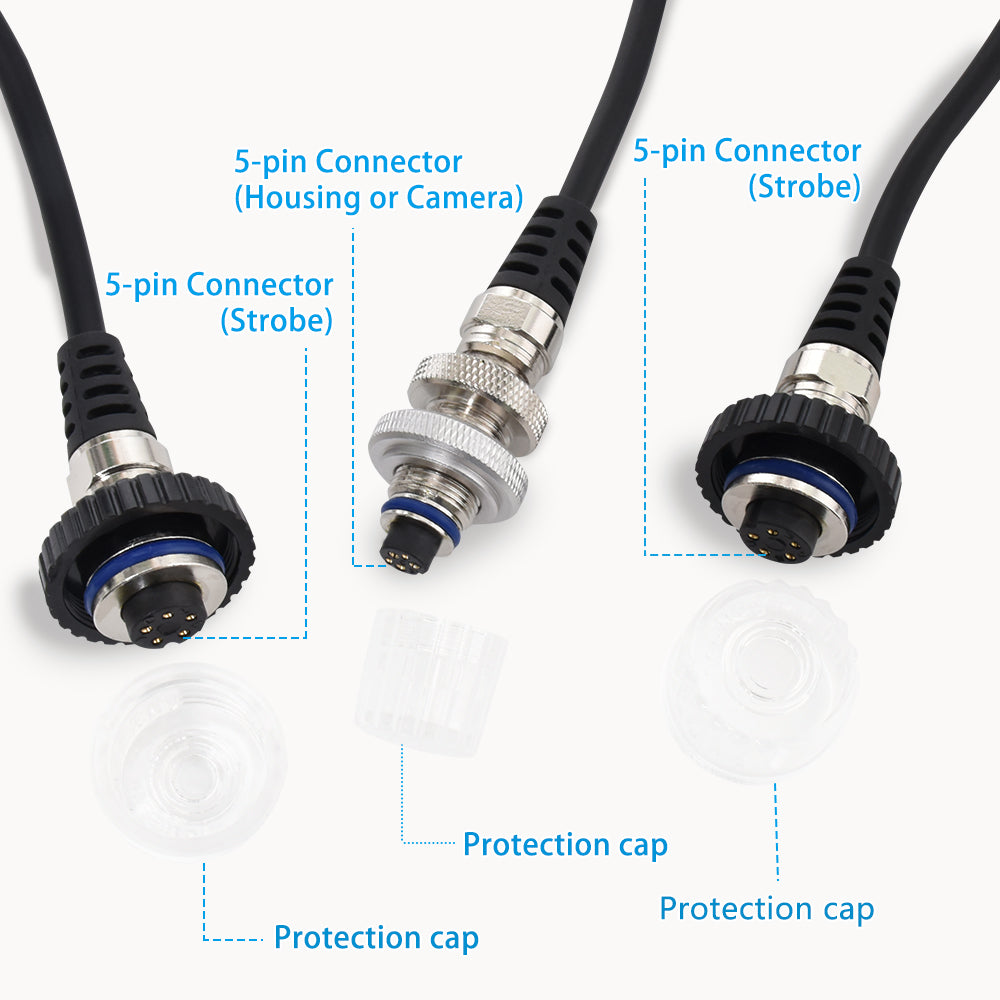 Seafrogs OF-02 Dual 5-Pin Kabel Scuba Glasfaser-Kabel Datenleitung für Blitzlicht und Kameragehäuse