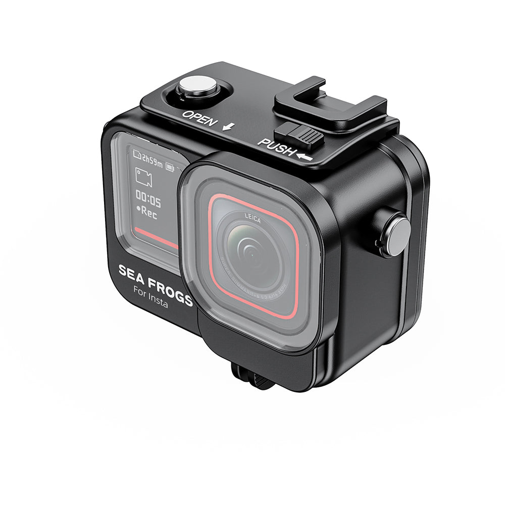 Action camera with Sea Frogs branding on a white background