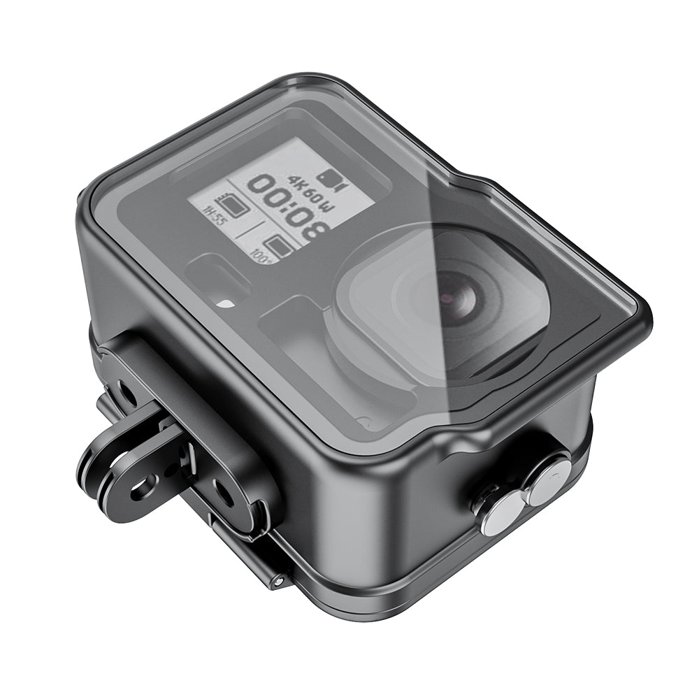 Black protective case with digital display on a white background