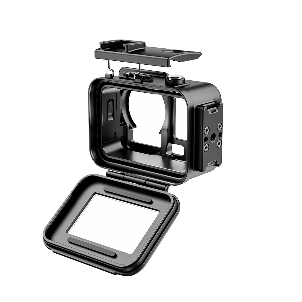 Black camera housing with screen on a white background