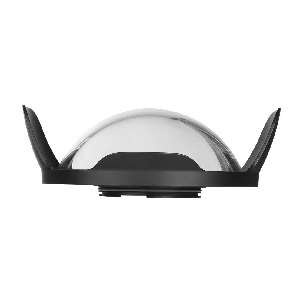 Black and clear dome camera on a white background