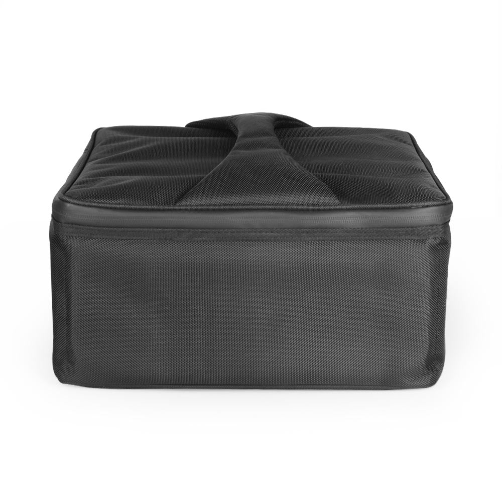 Black insulated cooler bag on a white background