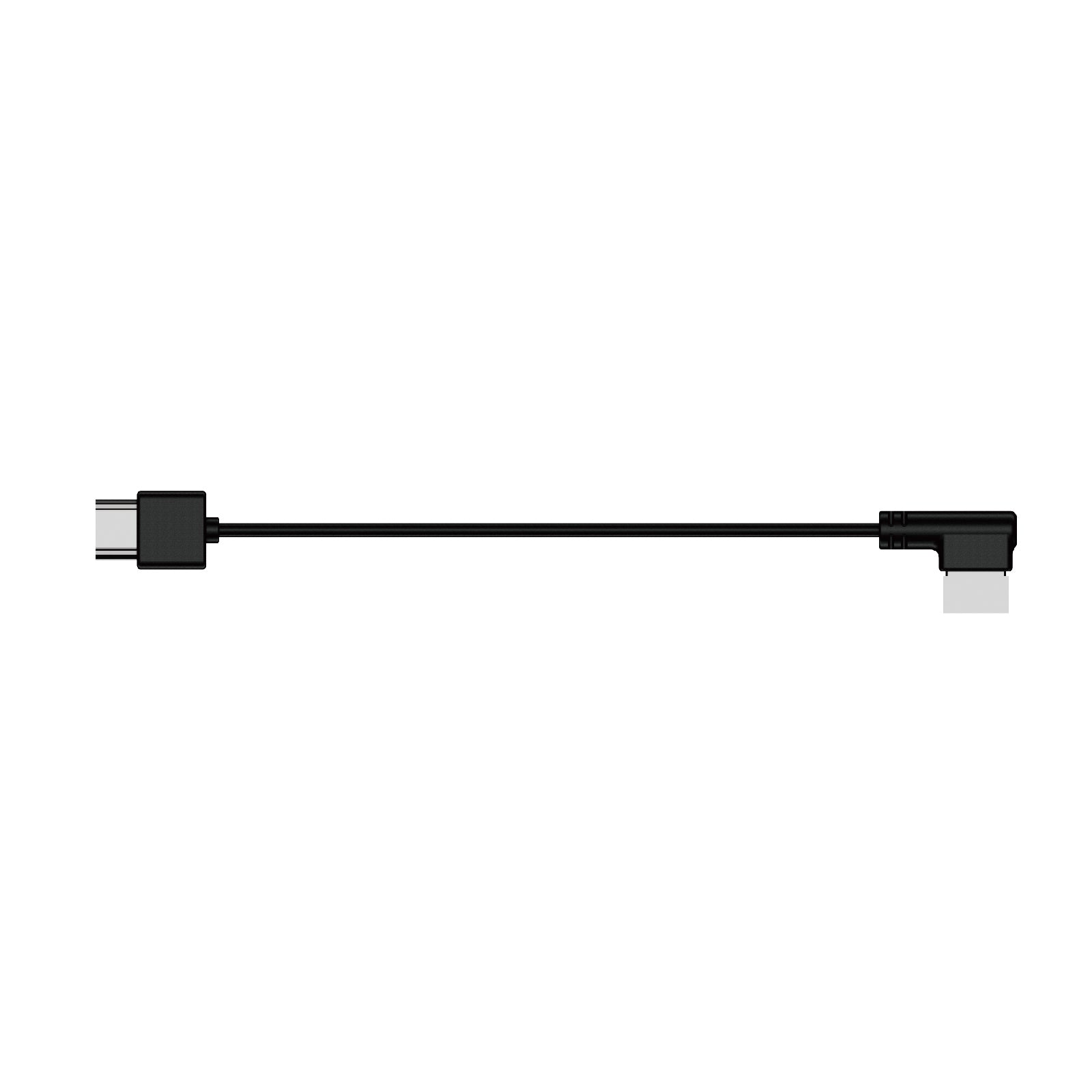 A black right-angle HDMI cable with a standard HDMI connector on one end and a right-angle HDMI connector on the other, shown horizontally against a plain white background.