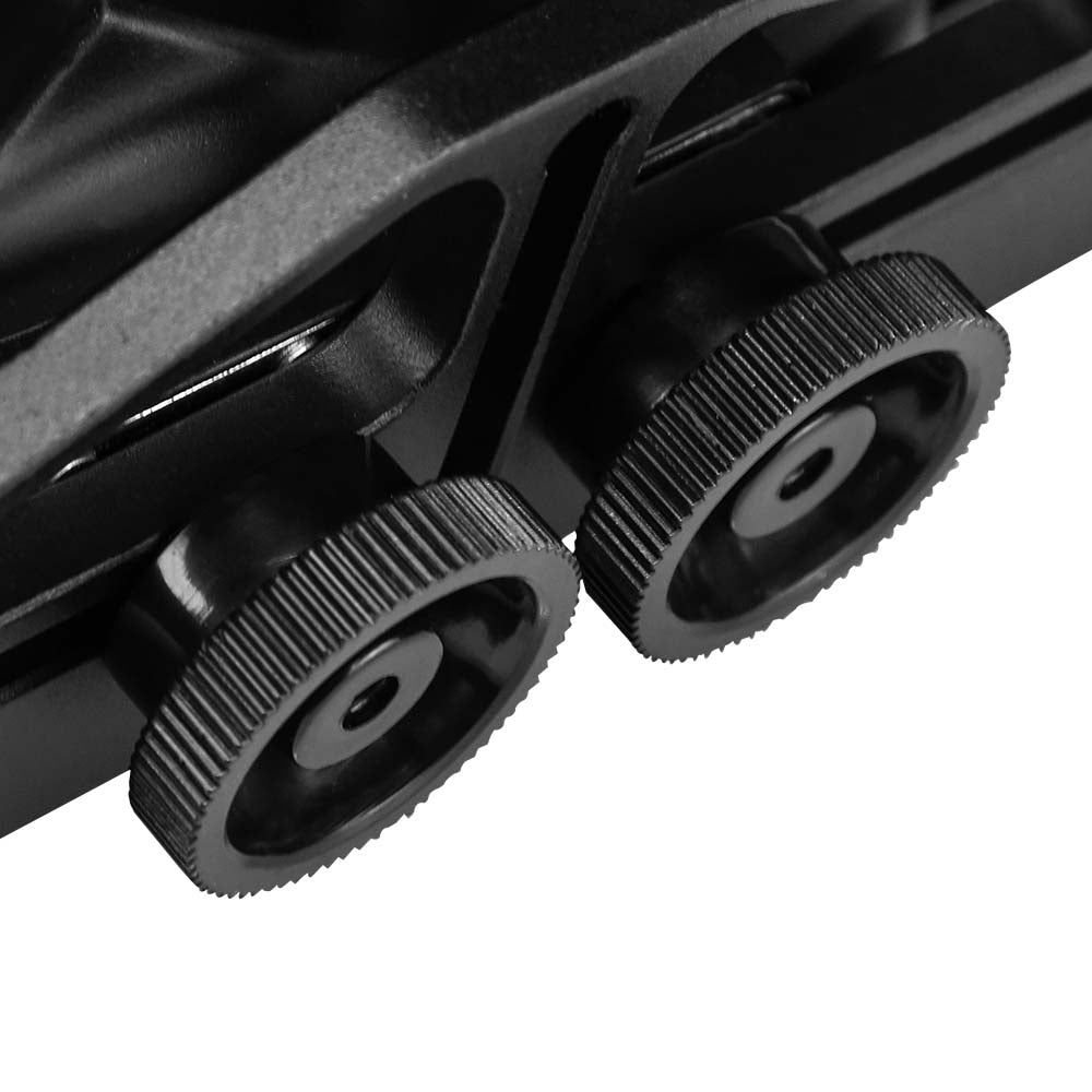 Close-up of black metal brackets on a white background