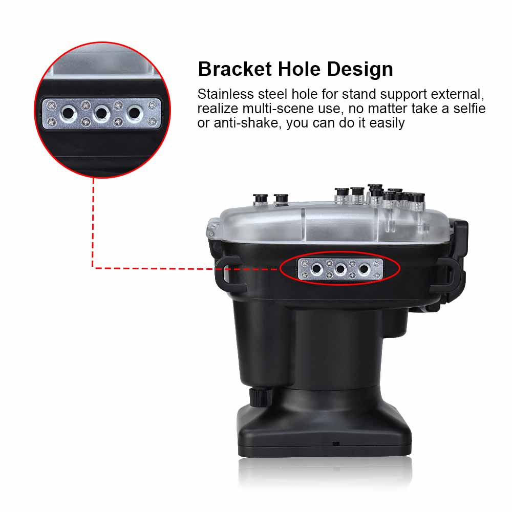 Black stand with bracket hole design for camera support on a white background