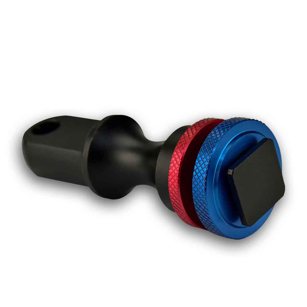 Black and multicolored knob on a white background